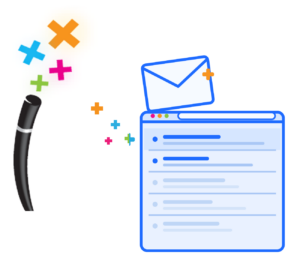 Magic wand conjuring an email into a webmail inbox window