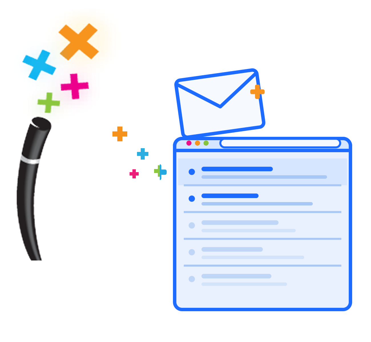 Magic wand conjuring an email into a webmail inbox window